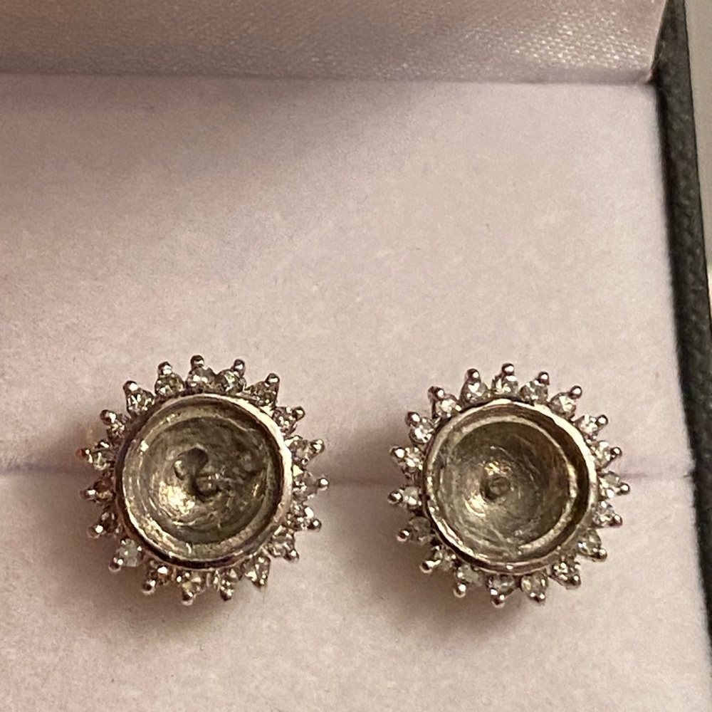 Vintage Diamond 14K White Gold Stud Earrings Jackets - Picture 11 of 12